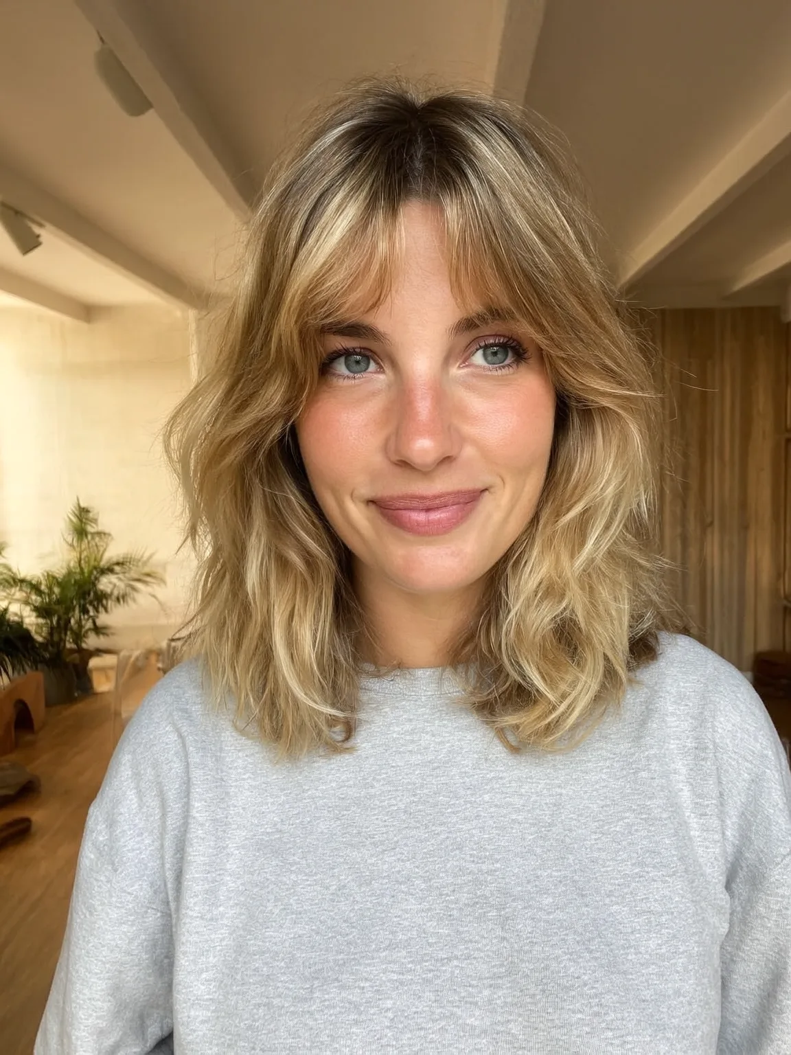 sandy blonde lob with layers